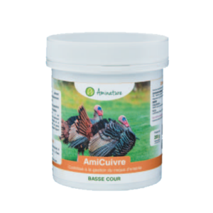 Photo du produit "AmiCuivre", aliment complémentaire qui contribue à la gestion du risque d'entérite chez les dindes et dindons